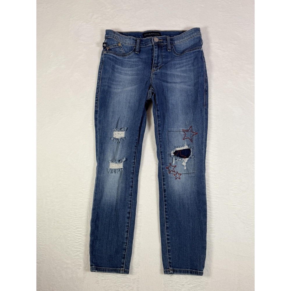 Rock & Republic Kashmiere Ankle Distressed Star Patch Jeans Sz 8M